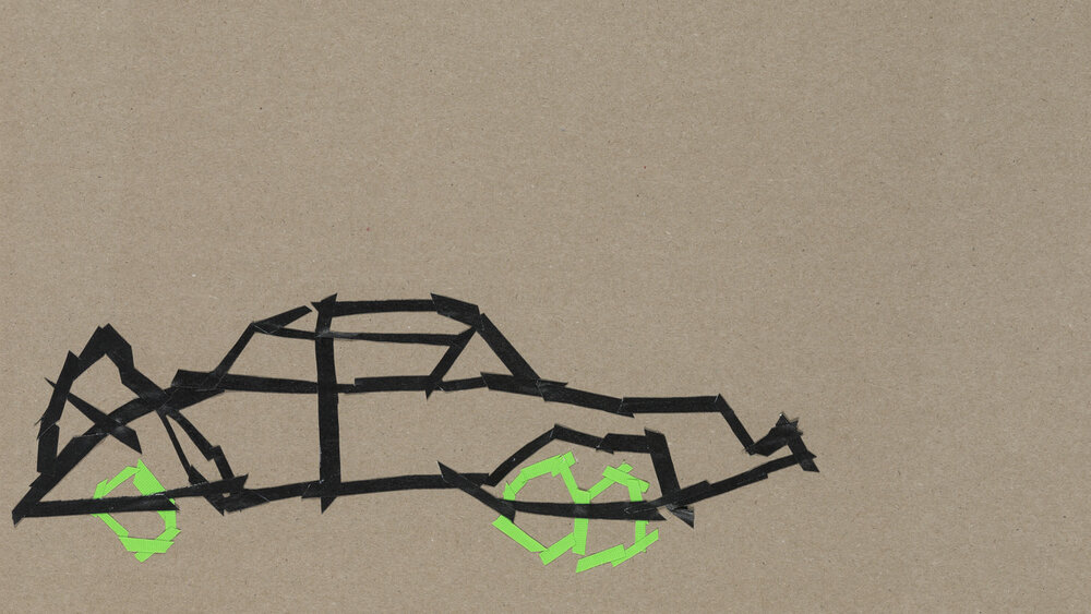 Wolfgang Bauer,„Sportauto“, 2022, Klebeband auf Papier, 36 x 48 cm